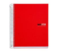 Miquelrius 42003 - Notebook A5, 200 Sheets (8 Colour Stripes), 5 mm Squares, Polypropylene Cover, Red