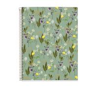 Miquelrius - A4 Notebook, 4 Colour Stripes, Horizontal Ruled 7 mm, 100 Sheets of 70 g/m², Spiral, Ruled Notebook, Garden Memories Collection, Green Flowers