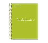 Miquelrius - A4 Notebook Emotions, 160 Sheets 90 g/m², 5 x 5 mm Square, 8 Coloured Stripes, Microperforated Spiral, Polypropylene Cover, 4 Drills, Lime Green