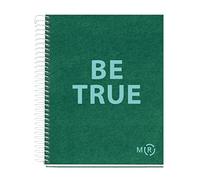 Miquelrius - A5 Be Eco notebook, 80 micro-perforated sheets of 90 g/m², 5 mm grid notebook, 1 colour band, 2 holes, recycled cover, emerald green