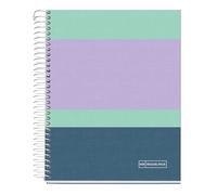 Miquelrius - A5 notebook, 140 sheets of 70 g/m², horizontal ruled 7 mm, 4 coloured stripes, 2 drills, hard cover, Rider Purple collection
