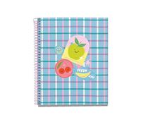 Miquelrius - A5 Notebook (148 x 210 mm), 100 70 g/m² squared sheets, Rigid cardboard cover, 4 colour bands, Spiral, 2 holes, Squared notebook, Pretty stationery, Happy Fruits