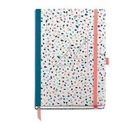 Miquelrius - Annual Diary 2024, Week to View, Plus Size 155 x 213 mm (similar A5), Hard Cover, Stitched Binding, Elastic Closure, Spanish, English and Portuguese, Terrazzo with Stamping Silver