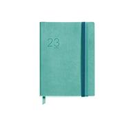 Miquelrius - Annual Planner 2023 - Day Page - Size 122 x 168 mm - Flexible Stitched Leather Cover - Double Elastic Closure - Spanish, English and Portuguese - Blue