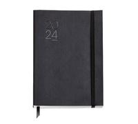 Miquelrius - Annual Planner 2024, Day Page, Plus Size 155 x 213 mm (Similar A5), Flexible Stitched Leather Cover, Catalan, English and Portuguese, Black