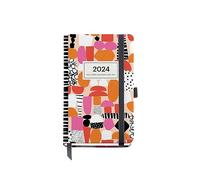 Miquelrius - Annual Planner 2024, Week to View, Passport Size 90 x 140 mm, Hard Cover, Stitched Binding, Elastic Closure, Catalan, English and Portuguese, Abstract Art
