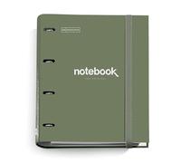 Miquelrius - Carpebloc A4 Emotions, 4 Ring Binder Folder A4 + Refill Squared Sheets, 90 g/m² Paper, Rubber Closure, Carpenter Green Khaki