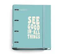 Miquelrius - Carpebloc Message Folder with 4 Rings + Refill 100 Sheets of 90 g/m², A4 with 5 mm Squares, Dividers and Envelope, Elastic Closure, Sky Blue