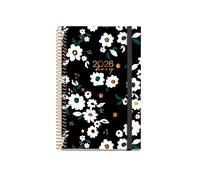 Miquelrius - Day per page 2026 diary, similar A6+ (117 x 182 mm), daily planning, hard cardboard cover, spiral, elastic closure, paper 80 g/m², ES-EN-PT, Noir garden