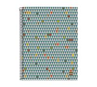 Miquelrius Ecotriangle 100% Recycled Spiral Bound Micro Perforated A4 Card Notebook - 120 Sheets with 4 Coloured Stripes, 7mm Ruled