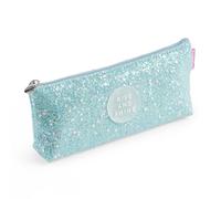 Miquelrius - Glossy Triangular Pencil Case, 1 Compartment Case, Size 200 x 80 x 35 mm, Pencil Case with Glitter and Metal Handle, Zip Closure, Polyester Material, Blue, 200 x 80 x 35 mm, Blue Glitter