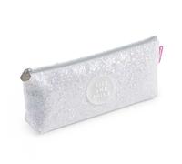Miquelrius - Glossy Triangular Pencil Case, 1 Compartment Case, Size 200 x 80 x 35 mm, Pencil Case with Glitter and Metal Handle, Zip Closure, Material Polyester, White, white, 200 x 80 x 35 mm, WHITE