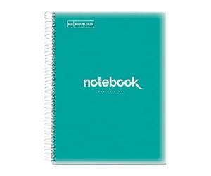 Miquelrius - Micro-Perforated Spiral Notebook, Translucent Polypropylene Cover, A4 Size 210 x 297 mm, 4 Drills, 120 Sheets of 90 g/m² and 5 Stripes of Colour, 5.4 Grid 7 x 0.0 197 Inch, Turquoise