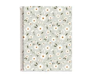 Miquelrius - Notebook A4 (210 x 297 mm), 5 mm grid, 100 sheets of 70 g/m², green cardboard cover, 4 coloured stripes, copper spiral, Spring Flowers collection, Flowers