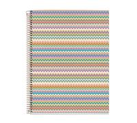 Miquelrius - Notebook A4 (210 x 297 mm), Horizontal Stripes 7 mm, 120 Sheets of 70 g/m², Cardboard Cover, 4 Colour Stripes, Copper Spiral, Feeling Mallorca Collection, Zigzag