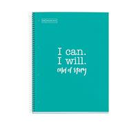 Miquelrius, Notebook Messages, 1 Colour Strip, 80 5 mm Squared Sheets, 90 g Paper, 4 Drills, Hard Cardboard Cover, Turquoise