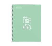 Miquelrius, Notebook Messages, 1 Colour Strip, 80 Sheets Horizontal Ruled, 90 g Paper, 4 Drills, Hard Cardboard Cover, Mint Colour