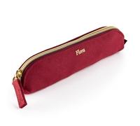 Miquelrius - Oval Pencil Case, Gold Stamping Case with Zipper, Cotton Exterior and Polyester Interior, for Makeup or Small Accessories, 195 x 35 x 40 mm, Burgundy