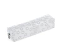 Miquelrius - Oval pencil case with embroidered flowers, pencil case 1 compartment, size 200 x 45 x 45 mm, polyester material, zipper, metal handle, White, White, 200 x 45 x 45 mm, White, White, white,