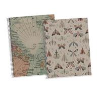 Miquelrius - Pack 2 Notebook, 100% Recycled, A4 size with 5mm grid, 80 sheets of 90 g/m² each, micro-perforated, 4 holes and 1 color stripe, Ecobutterfly and Ecomaps design