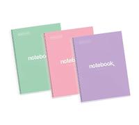 Miquelrius - Pack of 3 Emotions A4 Notebooks, 80 Sheets 90 g/m², Dotted Ruled (Dots), 1 Colour Strip, Micro-Perforated Spiral, Extra Rigid Cover, 4 Drills, Light Pastel Colours