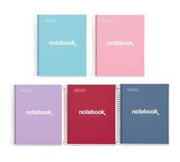 Miquelrius - Pack of 5 A5 Notebooks, Emotions Notebook, 120 Sheets 90 g/m², Grid Notebook, Bound and Spiral Notebooks, 2 Holes for Storage, Ideal for Back to School or Office