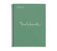 Miquelrius - Recycled notebook A4, 80 sheets of 80 g/m², 5 x 5 mm grid, recycled paper (post-consumer recovery), 1 colour strip, 4 drills, recycled cover, eco mint