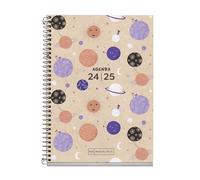 Miquelrius - School Diary 2024-2025, September 2024 to June 2025, Size 117 x 174 mm, Week View, Recycled Cover, Catalan and English, Recycled Paper Diary, Eco Planets Design