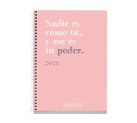 Miquelrius - School Diary 2024-2025, September 24 to June 25, 117 x 174 mm, Weekly View Agenda, Lined Cardboard Cover, Agenda 2024 2025, White Metallic Spiral, Catalan and English, Write Pink