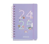 Miquelrius - School Diary 24 - 25, September 2024 to August 2025, Size 125.5 x 178 mm, Day Page, Double Metal Spiral, Lined Cardboard Cover, Rubber Closure, Spanish and English, Mi Plaza