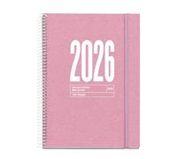 Miquelrius - Sustainable Week to View 2026 Diary, Similar A5+ (155 x 213 mm), Weekly Planner, Recycled Cover Lined Cardboard, Recycled Paper 100 g/m², Rubber Closure, CAT-EN-PT, Pink
