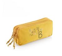 Miquelrius - Triple Rectangular School Pencil Case, Pencil Case with 3 Compartments, Recycled Nylon, Zipper Closure, Wide School Case, 210 x 105 x 60 mm, Mustard