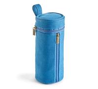 Miquelrius - Vertical Pencil Case, Polyester Textured Pencil Case with Double Top and Side Zip, for Pencils, Pens or Accessories, 65 x 175 x 65 mm, Blue