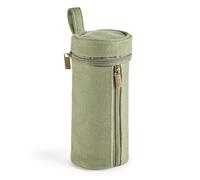 Miquelrius - Vertical Pencil Case, Polyester Textured Pencil Case with Double Top and Side Zip, for Pencils, Pens or Accessories, 65 x 175 x 65 mm, Green