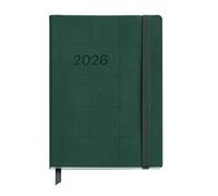 Miquelrius - Week to view 2026 diary, flexible and easy to carry (122 x 168 mm), soft leather-like stitched cover, 80 g/m² paper, weekly planning, ES-EN-PT, green checked
