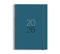 Miquelrius - Week to View 2026 Diary, Similar A5+ (155 x 213 mm), Laminated Cardboard Cover, Spiral and Elastic Closure, Weekly Planning, Paper 80 g/m², ES-EN-PT, Ocean