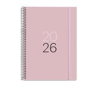 Miquelrius - Week to View 2026 Diary, Similar A5+ (155 x 213 mm), Laminated Cardboard Cover, Spiral and Elastic Closure, Weekly Planning, Paper 80 g/m², ES-EN-PT, Sand