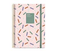 Miquelrius - Week to View 2026 Diary, Similar A5+ (155 x 213 mm), Weekly Planning, Hard Cardboard Cover, Spiral, Elastic Closure, Paper 80 g/m², ES-EN-PT, Confetti