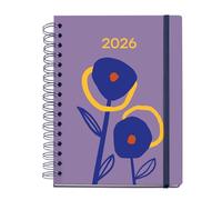 Miquelrius - Week to View 2026 Diary, Size 160 x 218 mm, Weekly Planning, Double Wire, Laminated Cardboard Cover, 100 g/m² Paper, 6 Languages, Stickers, Marguerita Collection, Floral