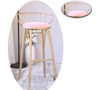 MIQXUAN Makeup Vanity Chair Creative Pink Wrought Iron Bar StoolNordic Style Makeup Chair 65cm High Leisure Dining Seat Modern Fabric Breakfast Stool Stylish Cafe Armchair Design