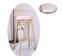 MIQXUAN Makeup Vanity Chair Nordic Style Breakfast Stool Creative Gold Wrought Iron Makeup Stool for Cafe Bar and Dining Fabric High Stool with Armrest Leisure Chair for Decoration (White/Pink)
