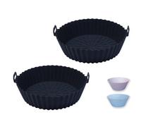 MIR & MAD® 2PCS Air Fryer Silicone Liner & 2 Cupcake Liners | 8 Inch Round Food Safe Non Stick Reusable Silicone Air Fryer Liner | Air Fryer Accessory (Black & Black)