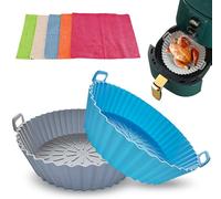 MIR & MAD® 2PCS Air Fryer Silicone Liner & 5Pcs Microfibre Cloth | 8 Inch Round Food Safe Non Stick Reusable Silicone Air Fryer Liner | Air Fryer Accessory (Blue & Grey + 5 Pcs Microfibre Cloths)