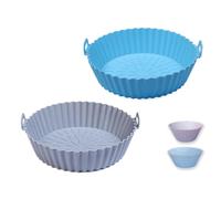MIR & MAD® 2PCS Silicone Air Fryer Liner & 2 Cupcake Liners | Heavy Duty High Heat Resistant Air Fryer Silicone Liner 8 Inch Round Non Stick Reusable Silicone Air Fryer Liners (Blue & Grey)