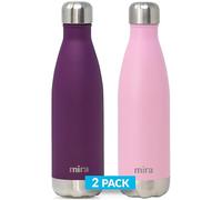 MIRA Brands 2 Pack 17 Oz Cola Shaped Insulated Stainless Steel Water Bottle - Double Walled Vacuum Insulated Thermos Flask - Metal Sports Bottle - Iris & Rose Pink