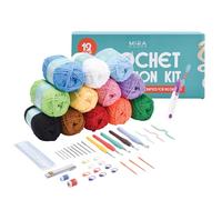 Mira HandCrafts - Beginner Crochet Kit - Essentials Set of 12 Acrylic Yarn Balls and Other Knitting Accessories Including Ruler, Crochet Hooks, Knitting Needles, Auxiliary Needles, Row Counters and