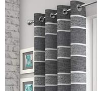 Mirabel Brooklyn Striped Eyelet Ring Top Voile Curtain Panel - Black (55" Wide x 54" Drop)