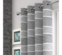 Mirabel Brooklyn Striped Eyelet Ring Top Voile Curtain Panel - Silver Grey (55" Wide x 72" Drop)