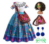 Mirabel Encanto Costume For Girls Mirabel Dress Kids Encanto Costume Isabella Princess Dress Up Fancy Dress With Accessories For Halloween, Party Cosplay Summer Cartoon Outfit Age 8-9 Y, 02 Blue 150
