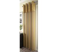 Mirabel Madeira plain muslin look crinkled top Ochre Gold voile panel 53 x 54 drop inches 135cm x 137cm approx plain eyelet ring top elegance curtain door panel retro top